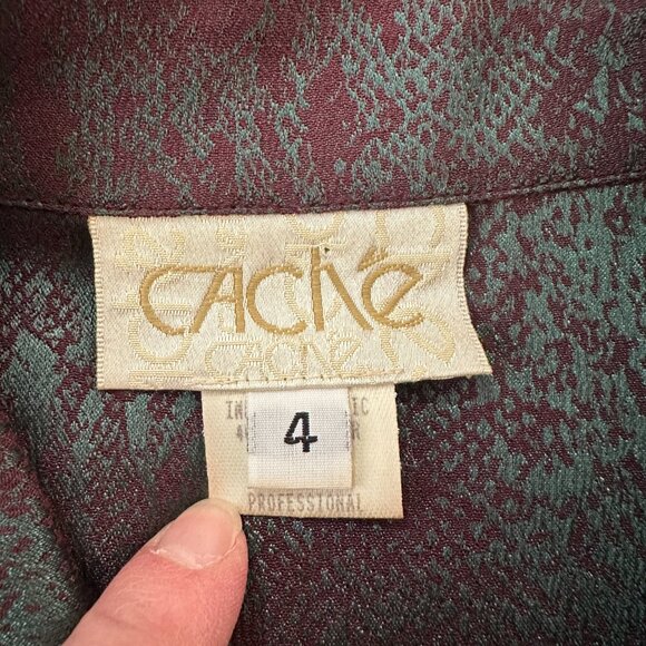 Vintage Cache Iridescent Wrap Shirt Blouse Women's 4 XS Green Snake Print - Picture 3 of 6
